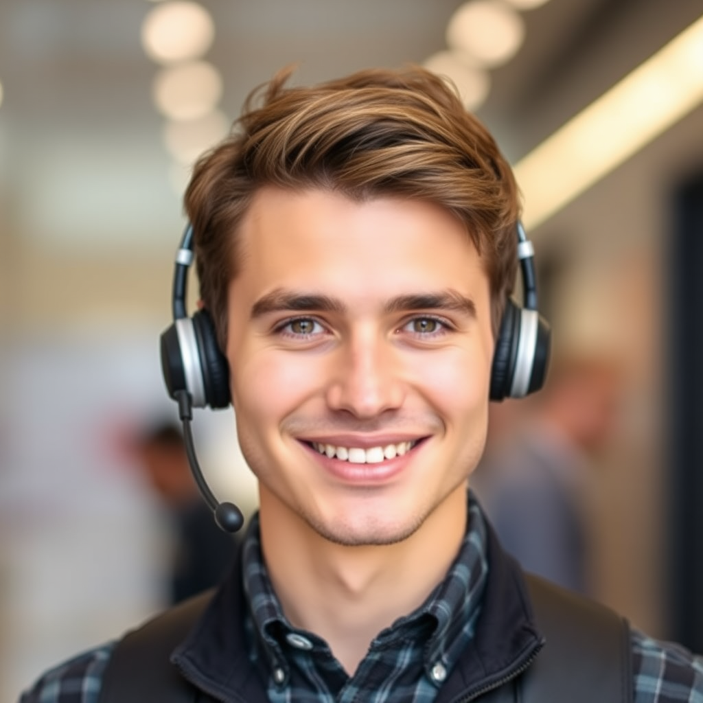 Szabó Márk, az ügyfélszolgálati vezető, fiatal férfi headsettel, segítőkész arckifejezéssel