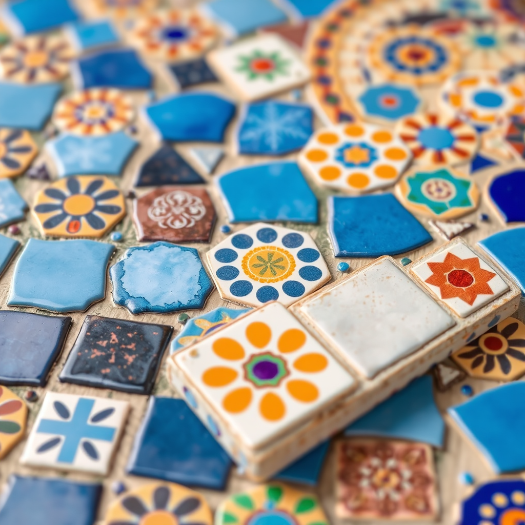 Azul társasjáték színes csempéi és játéktáblája portugál mozaik mintákkal
